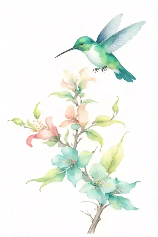 Hummingbird And Bradford Pear Tree Branch
