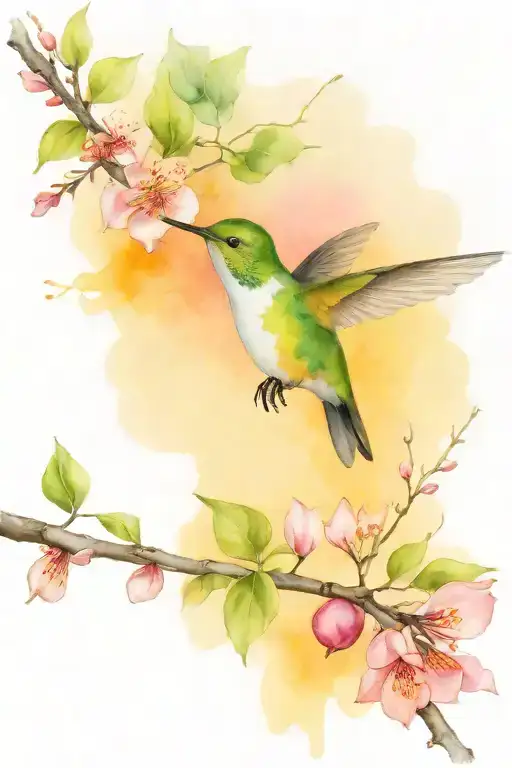 Hummingbird And Bradford Pear Tree Branch