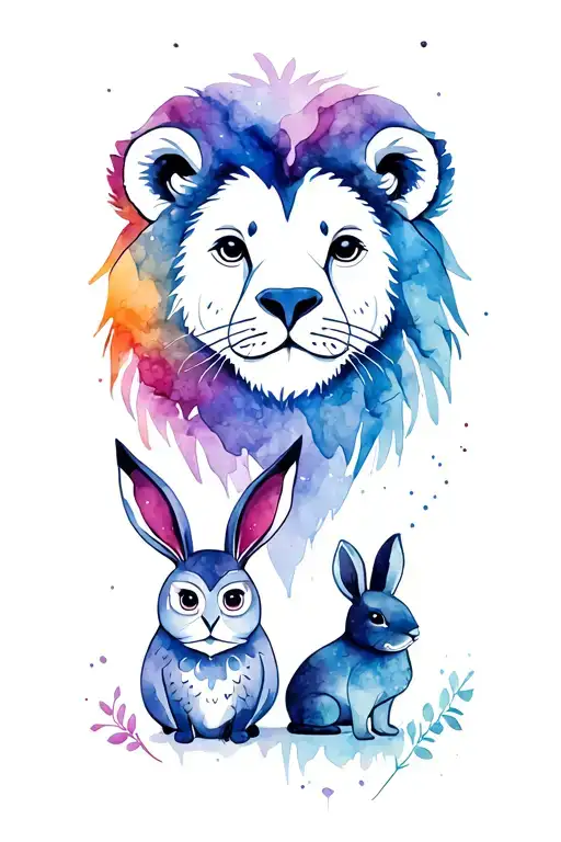 Animals With Abstractions Lion Bear Owl Rabbit