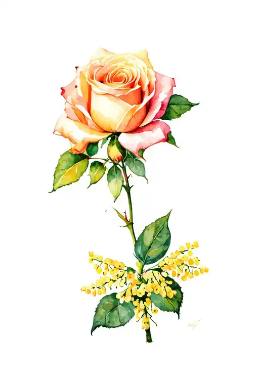 English Rose And Australian Wattle Flower