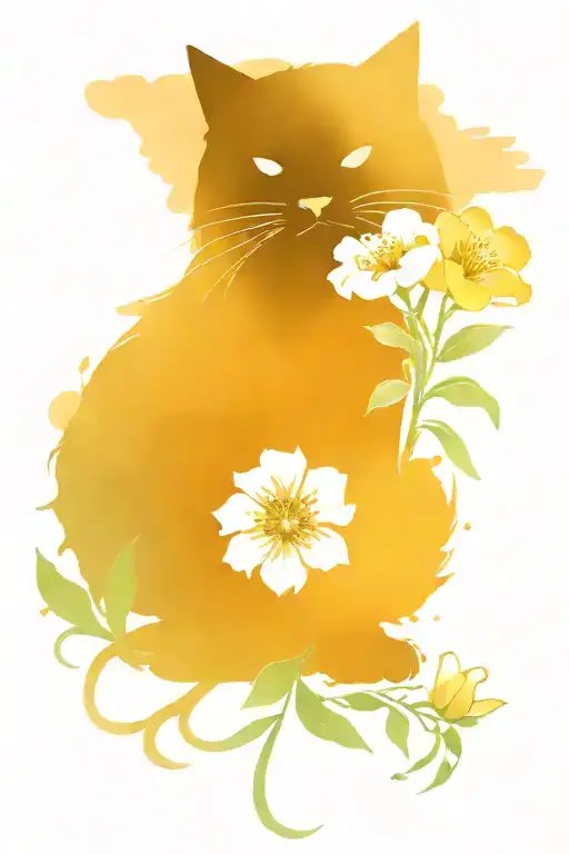 Black Cat And Flowers