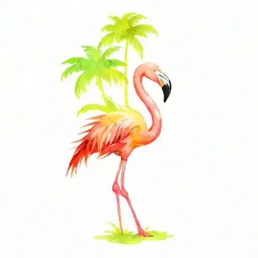 Flamingo And Palm Tree