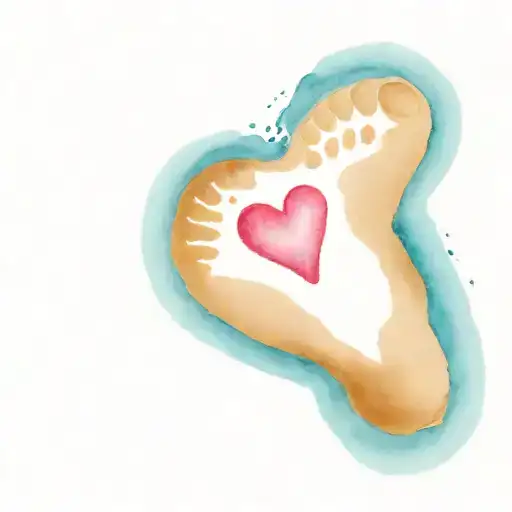 Heart Outline In Sand With A Baby Footprint In The Middle