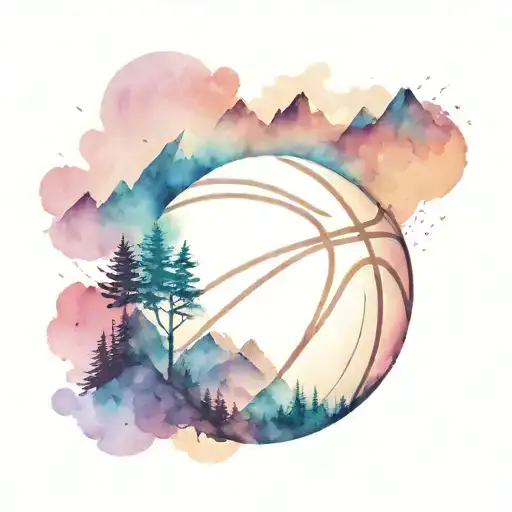 Basketball Merging With A Mountain Peak