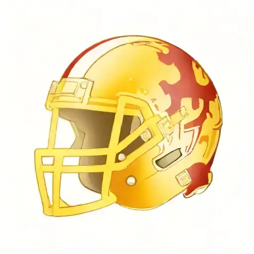 Football Helmet With Red And Gold