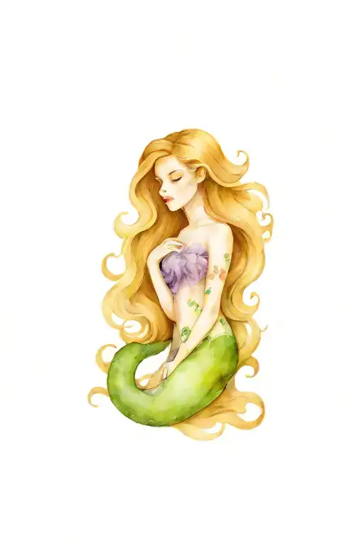 Brown Mermaid With Lilac Hair In Clouds