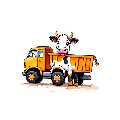 Cartoon Cow With A Dump Truck