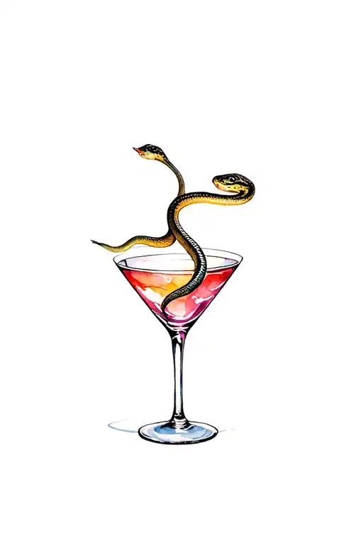 Martini Glass And Snake Wrapped Round
