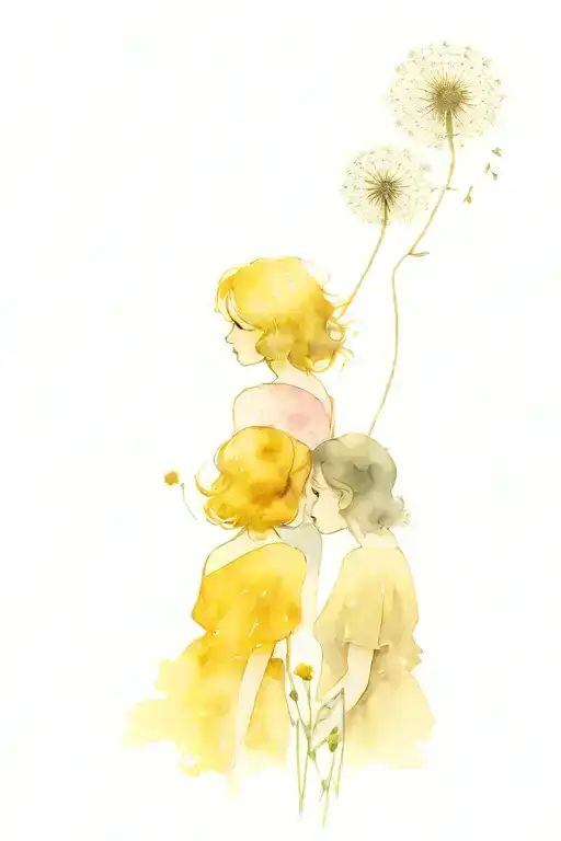 Two Girls With Dandelion Flower