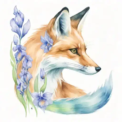 Wise Fox With Iris Flower
