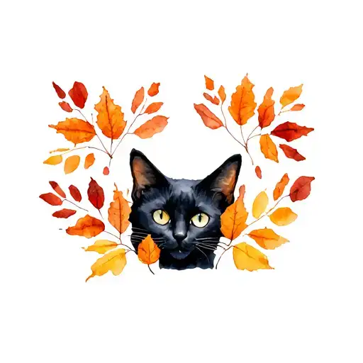 Black Cat Autumn Leaves Paw Prints Leading