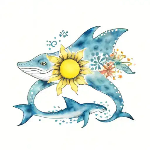 Whaleshark And Gecko Monochrome And Single Sun Flower With Ukrainian Flag Color