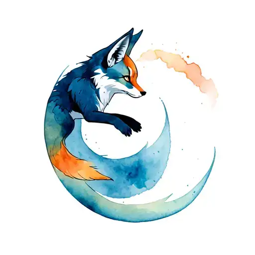 Kitsune Fox Jumping In A Curved Shape