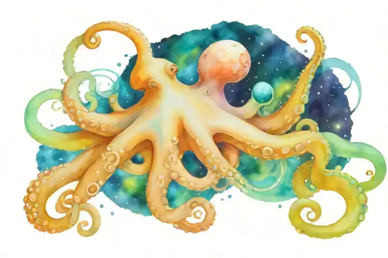 Galaxy Octopus Holding Planets Surrounding