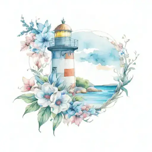 Flowers And Lighthouse Surrounded