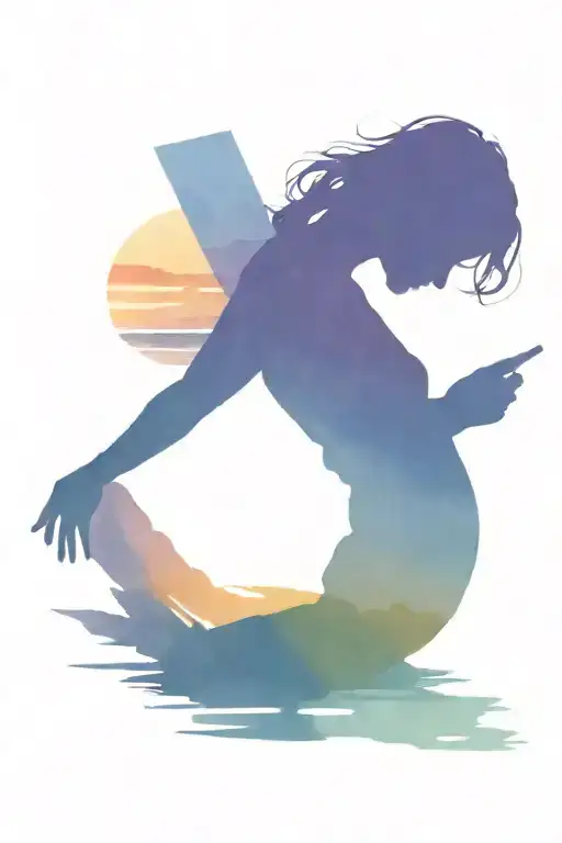 A Silhouette Of A Person Reading By The Ocean At Sunset