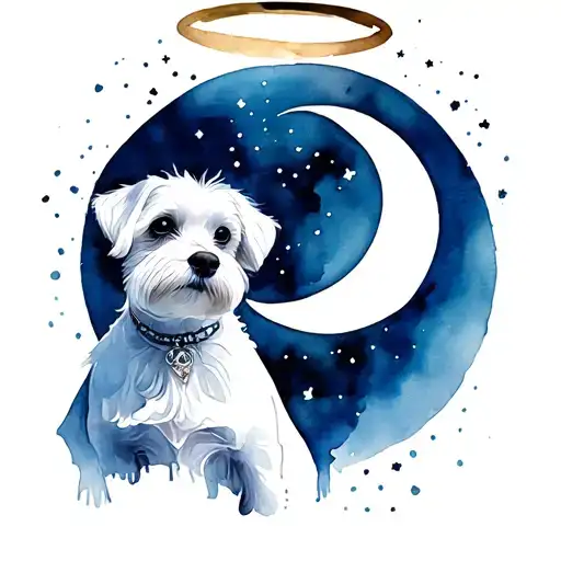 Maltese Dog With Halo And Half Moon
