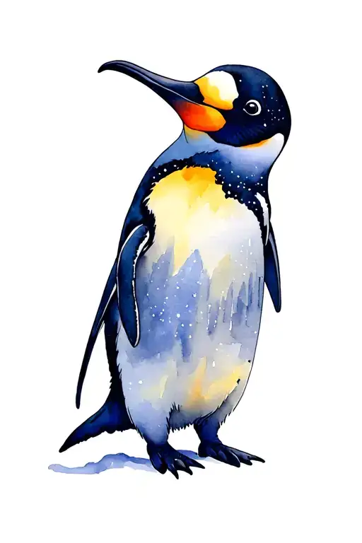 Penguin Looking Up At The Northern Lights