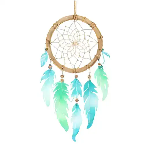 Dream Catchers With Four Hanging Feathers And A Crystal