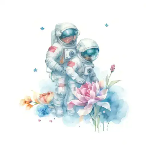Spaceman And Astronaut Drawing Flowers