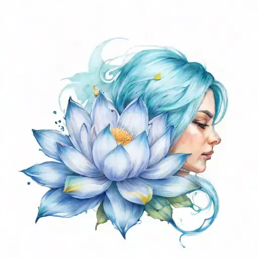 Blue Haired Girl With Blue Lotus Flower