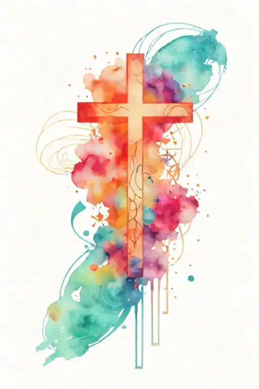 Ocean Colors With Cross Made Of Music Notes