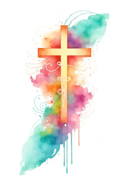 Ocean Colors With Cross Made Of Music Notes