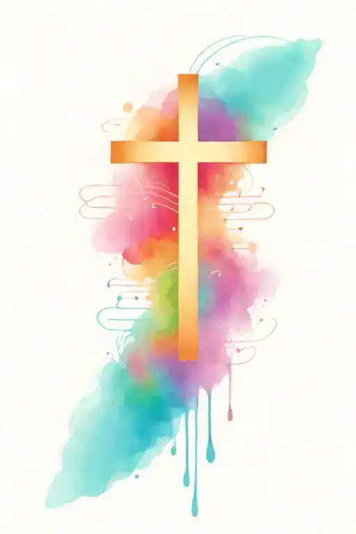 Ocean Colors With Cross Made Of Music Notes