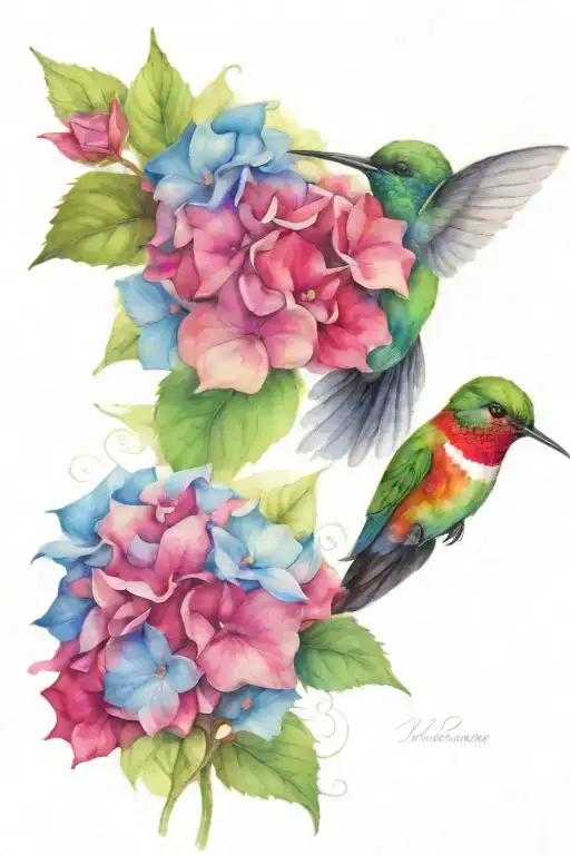 Hydrangea With Hummingbird