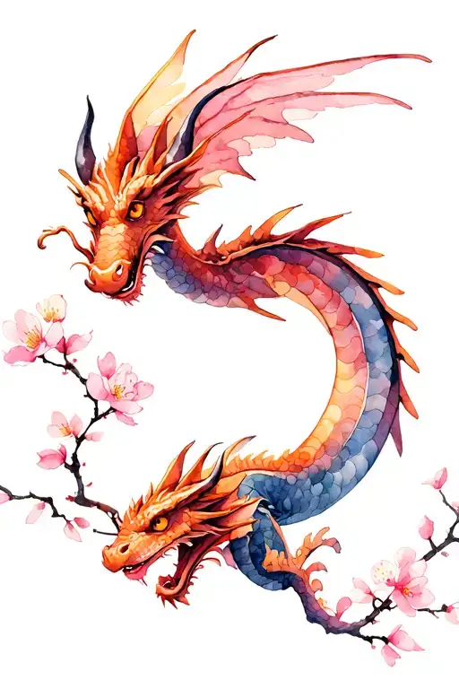 Cherry Blossoms Blooming With Dragon Flying