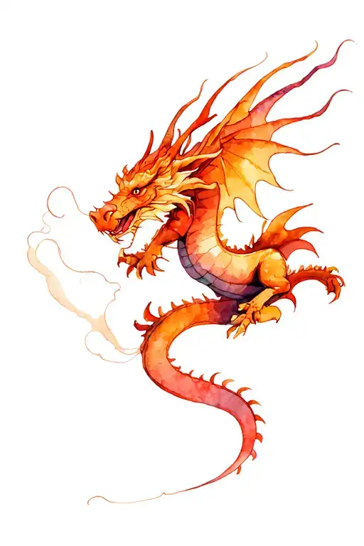 Japanese Watercolor Dragon Flying