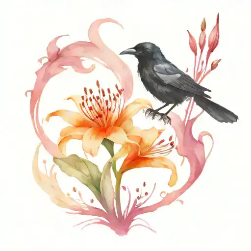 Crow And Red Spider Lily