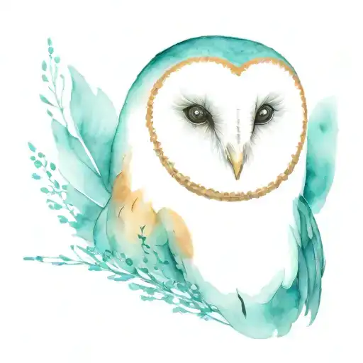 Barn Owl Face On Teal Background Black