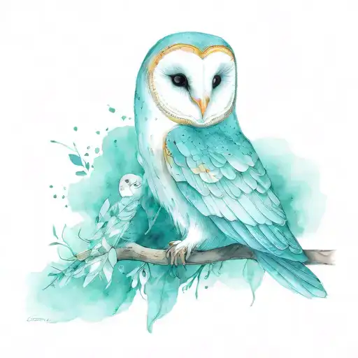 Barn Owl On Teal Background Black
