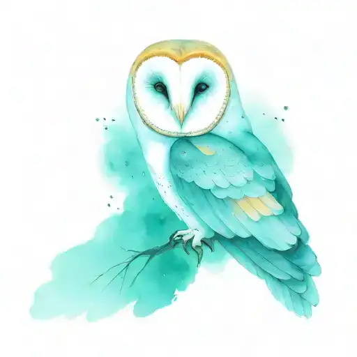 Barn Owl On Teal Background Black