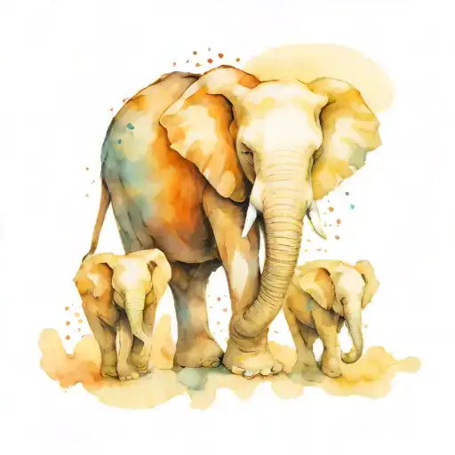 Elephant And Two Babies Abstract