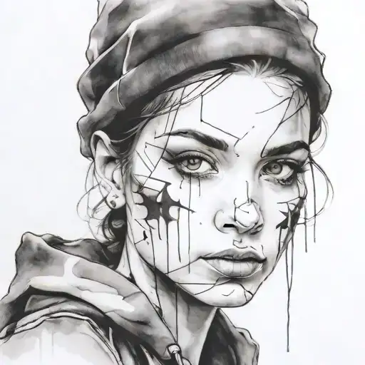 Face Portrait Using Ink Black Street Graffiti Art On A Inspired Banksy