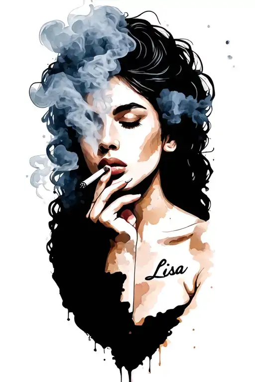 Woman Smoking Cigarette Lisa Written In The Smoke Forming