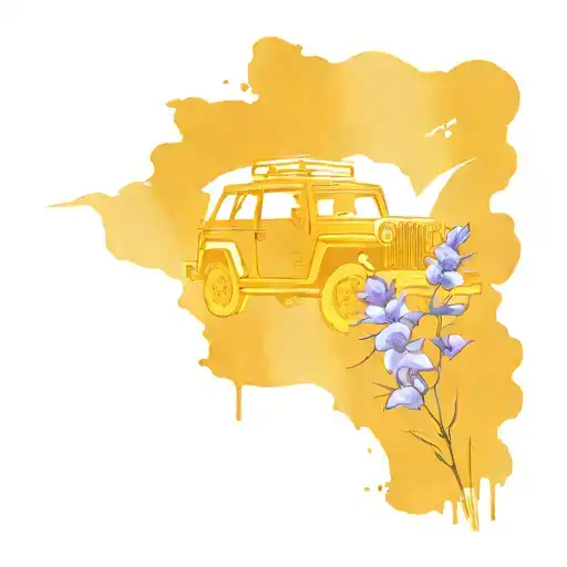 Jeep Camping Blue Flowers Camp Fire Purple Flowers