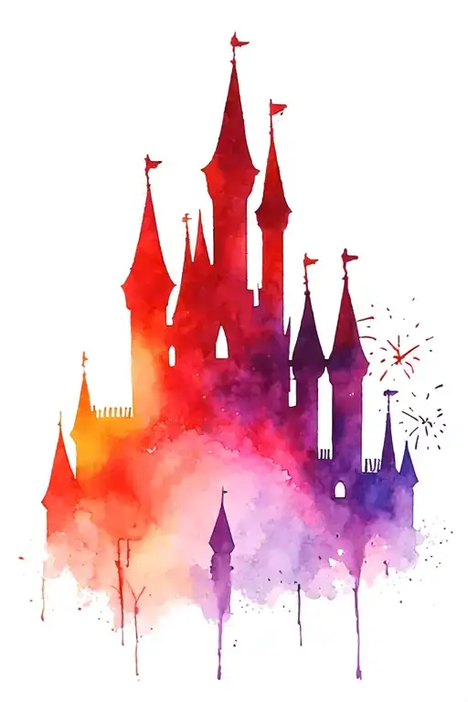 Disney Castle Silhouette With Fireworks