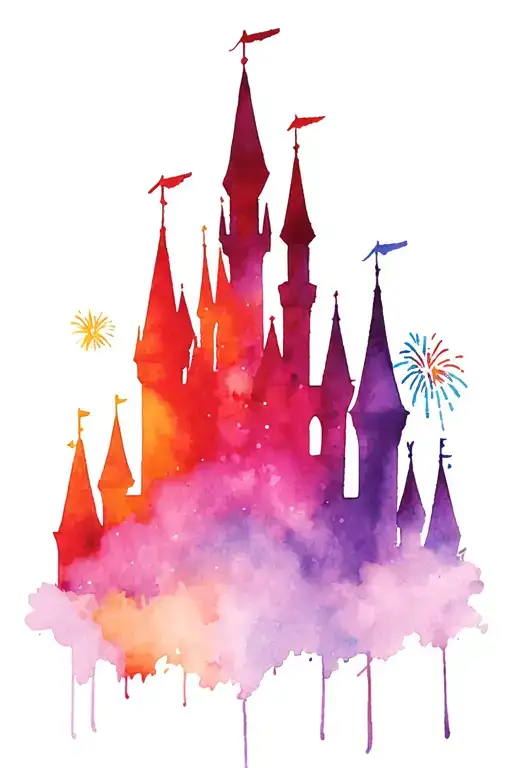 Disney Castle Silhouette With Lots Of Fireworks