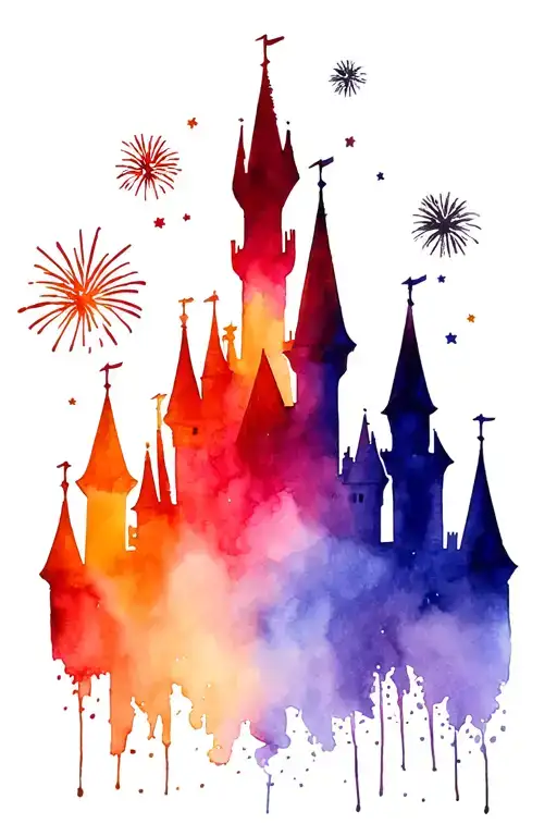 Disney Castle Silhouette With Lots Of Fireworks