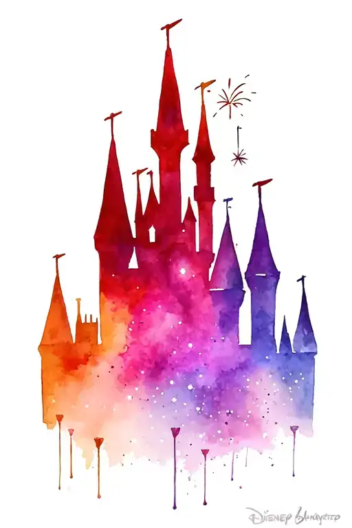Disney Castle Silhouette With Sparkles And Fireworks