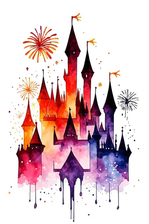 Disney Castle Silhouette With A Lot Of Sparkles And Fireworks Exploding