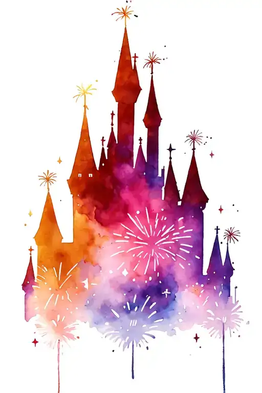 Disney Castle Silhouette With Lots Of Sparkle And Exploding Fireworks
