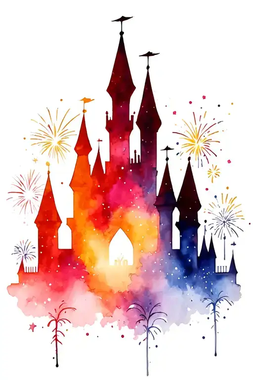 Disney Castle Silhouette With Lots Of Sparkle And Exploding Fireworks