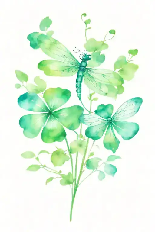 4 Leaf Clover With Dragonfly