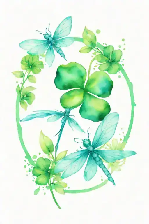 4 Leaf Clover With Dragonfly