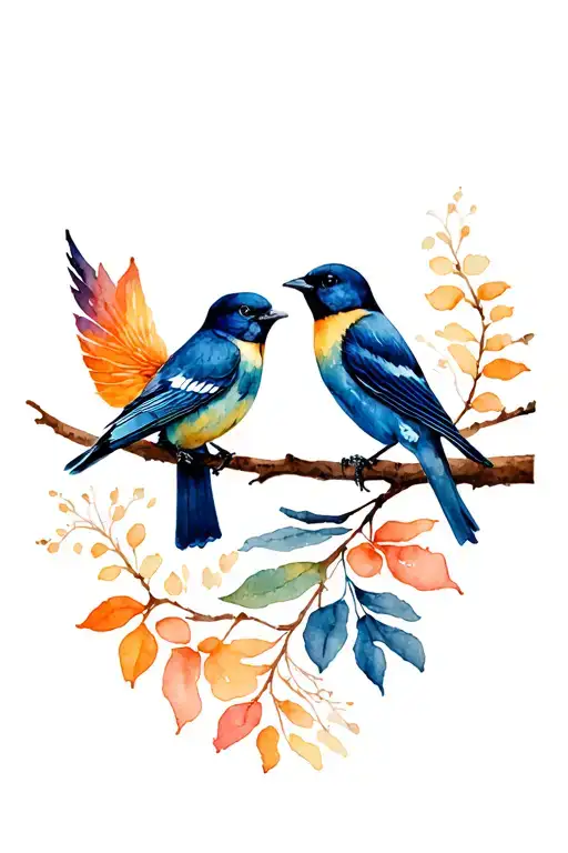 Tui And Fantail Bird Perched