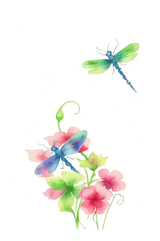 Green 4 Leaf Clover With Red And Blue Dragonflies Pain Grief